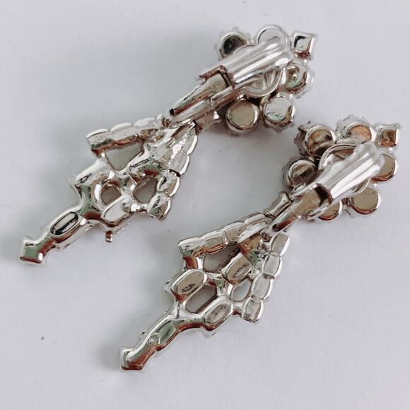 VTG 1950s Mid Century Clear Rhinestone Chandelier Dangle Clip On Earrings - Picture 7 of 9